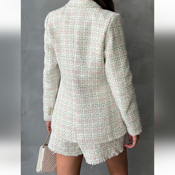 ZARA Set Double Breasted Textured Weave Tweed Jacket and Skort - Picture 4 of 15
